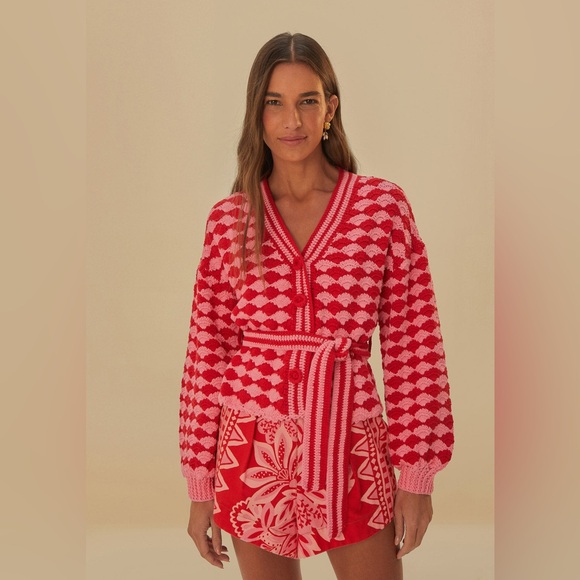 FARM RIO stitch, belted crochet sweater cardigan- size small - Picture 2 of 15